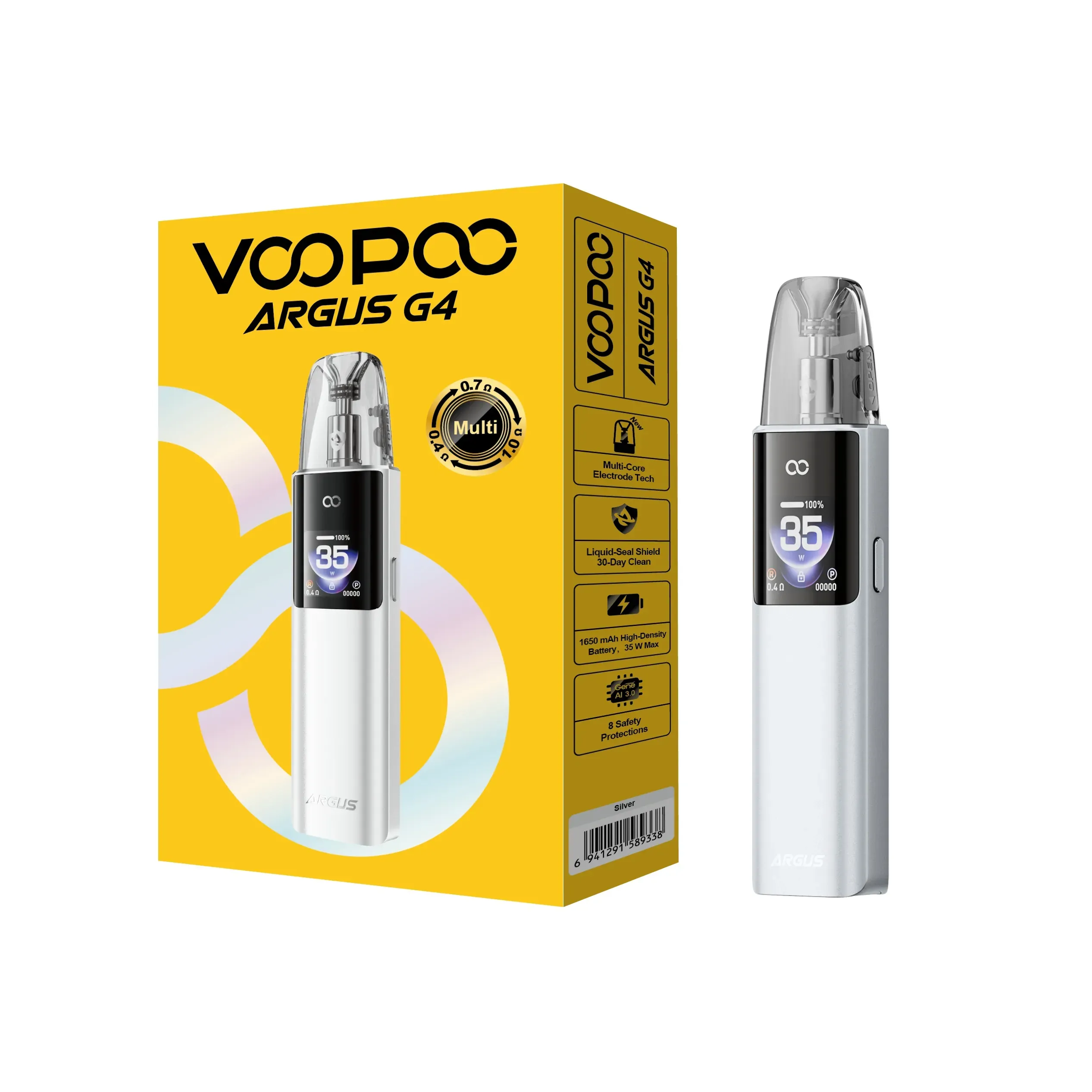 imgi_155_VOOPOO-ARGUS-G4-SLIVER.webp VOOPOO ARGUS G4 主機專用原廠多阻值煙彈|0.4Ω/0.7Ω/1.0Ω 可調進氣:圖片 1